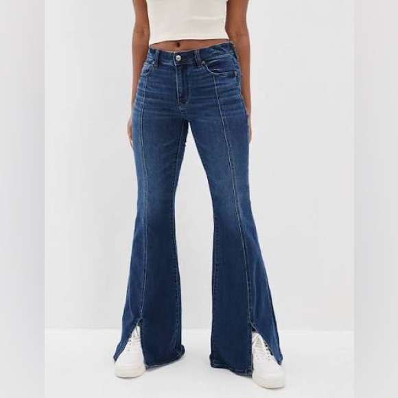 American Eagle AE Ne(x)t Level Festival Flare Jean Dark Atlantic 14 X-Short - Picture 1 of 13